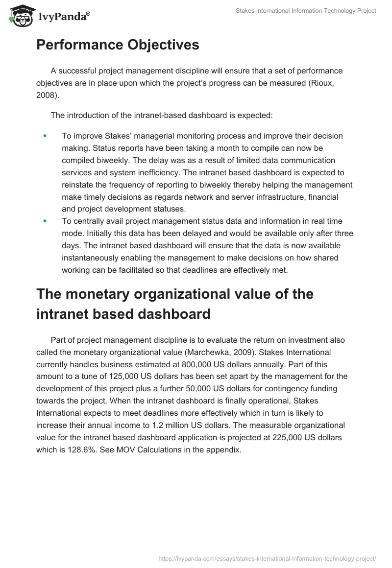 Stakes International Information Technology Project. Page 2