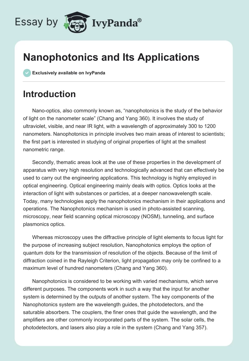 Nanophotonics and Its Applications. Page 1