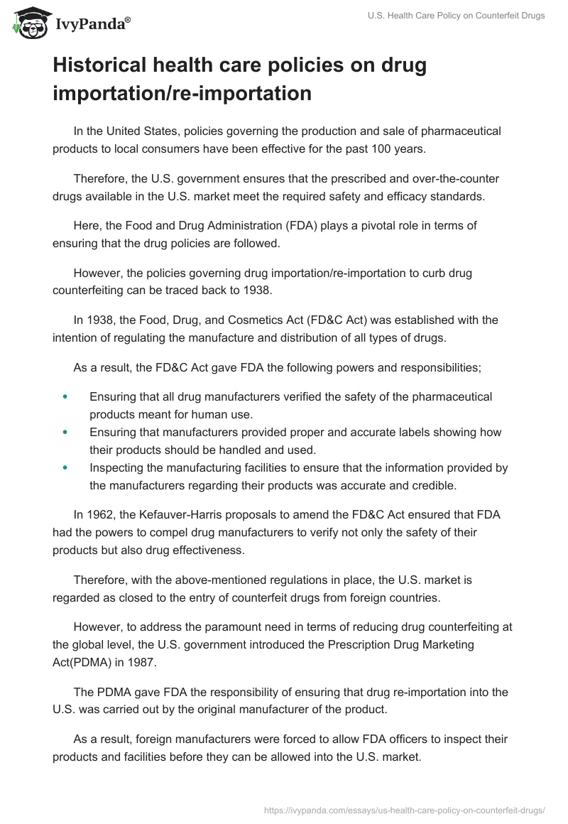 U.S. Health Care Policy on Counterfeit Drugs. Page 2