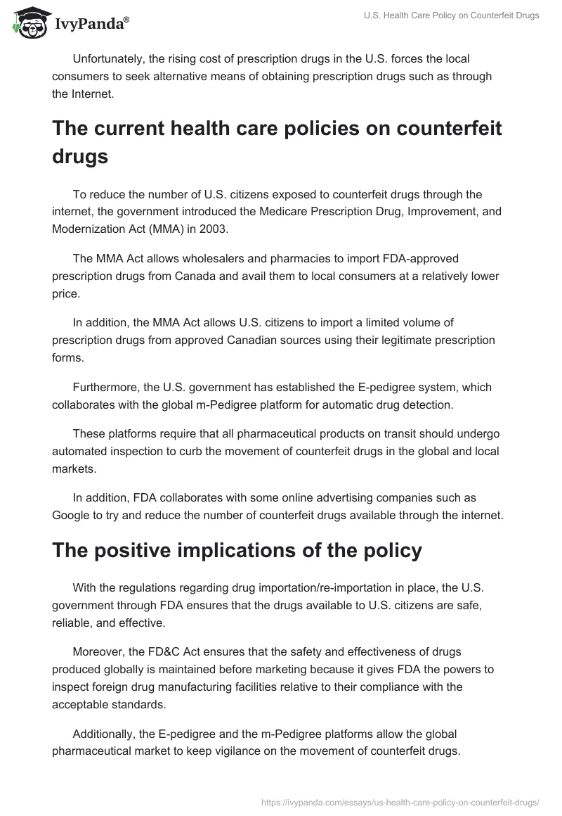 U.S. Health Care Policy on Counterfeit Drugs. Page 3