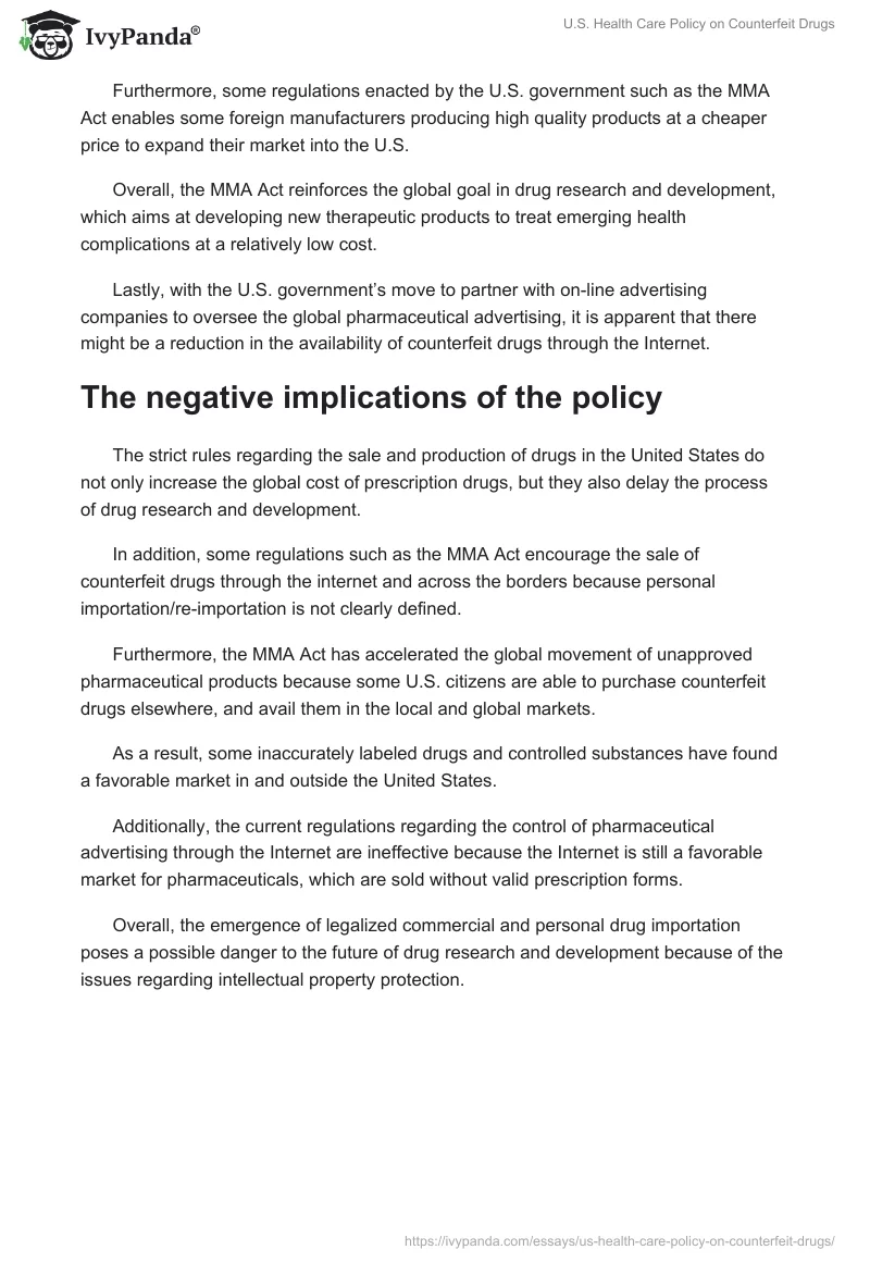 U.S. Health Care Policy on Counterfeit Drugs. Page 4