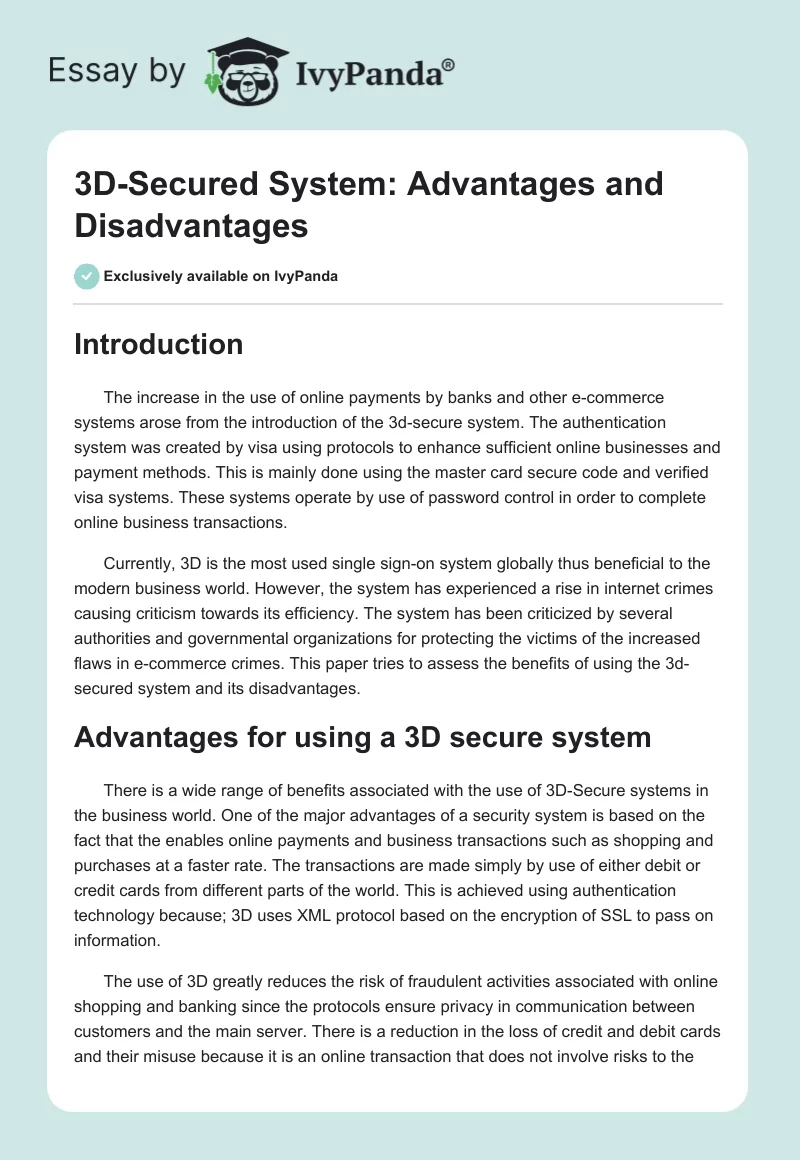 3D-Secured System: Advantages and Disadvantages. Page 1