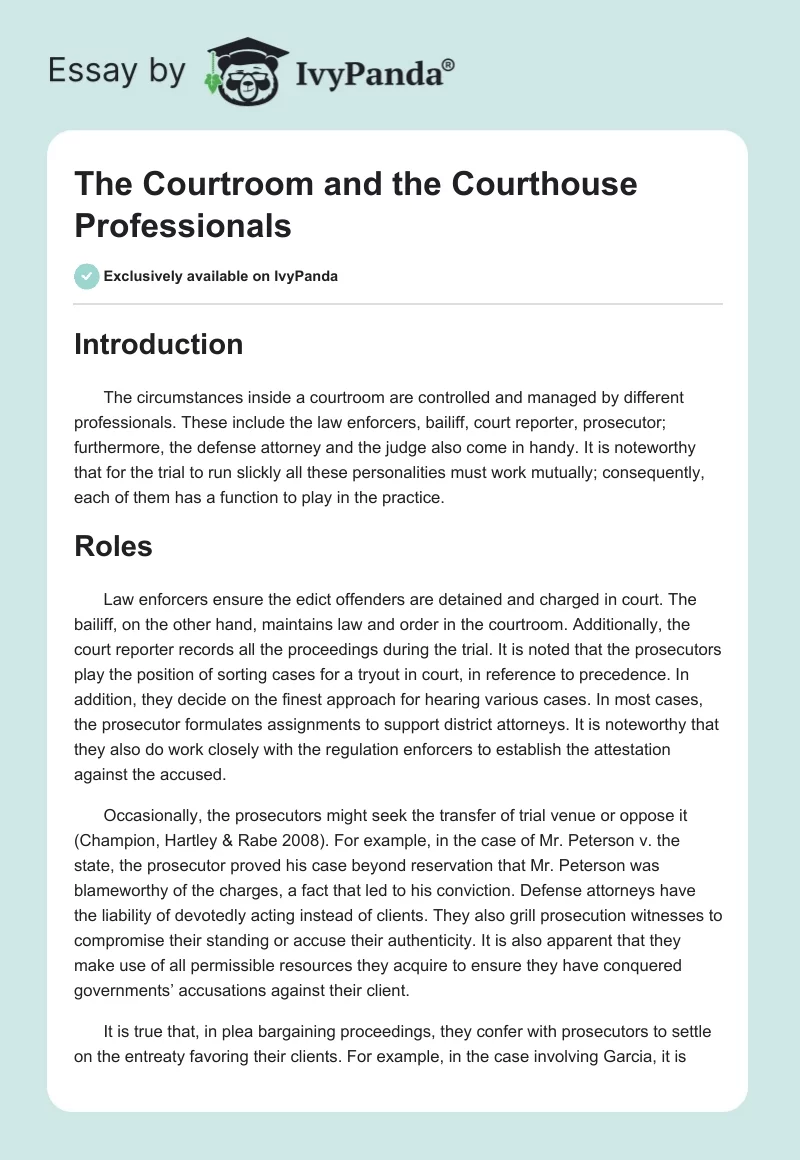 The Courtroom and the Courthouse Professionals. Page 1