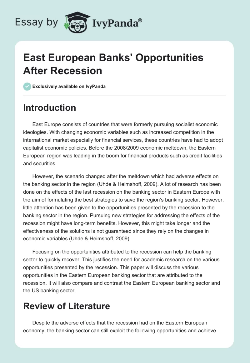 East European Banks' Opportunities After Recession. Page 1