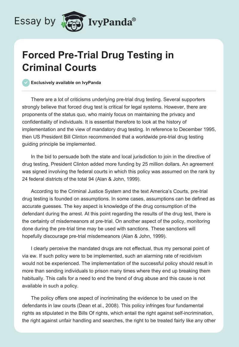 Forced Pre-Trial Drug Testing in Criminal Courts. Page 1