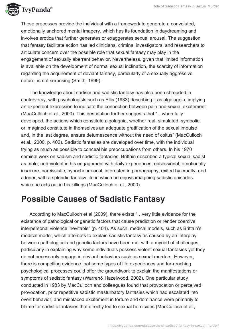 Role of Sadistic Fantasy in Sexual Murder. Page 2
