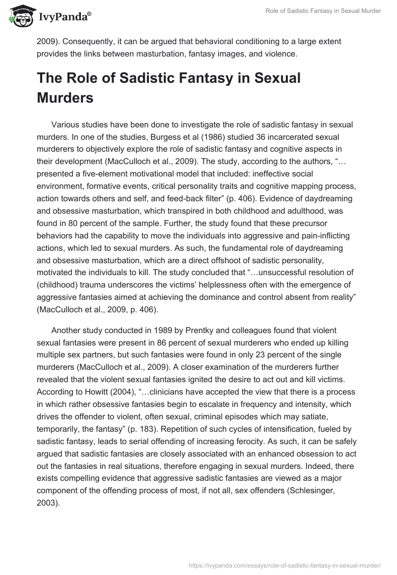 Role of Sadistic Fantasy in Sexual Murder. Page 3
