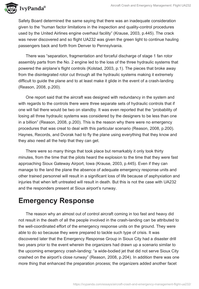 Aircraft Crash and Emergency Management: Flight UA232. Page 2