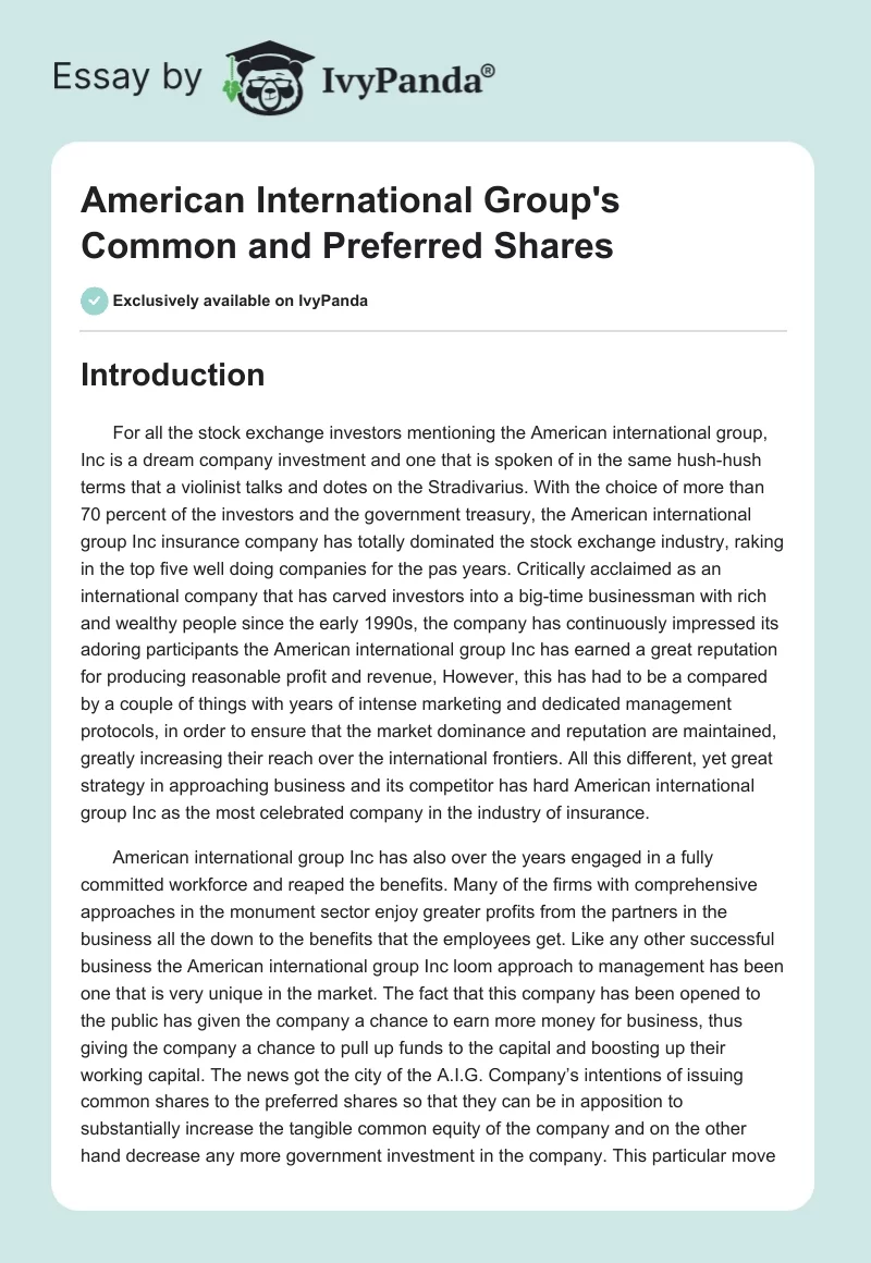 American International Group's Common and Preferred Shares. Page 1