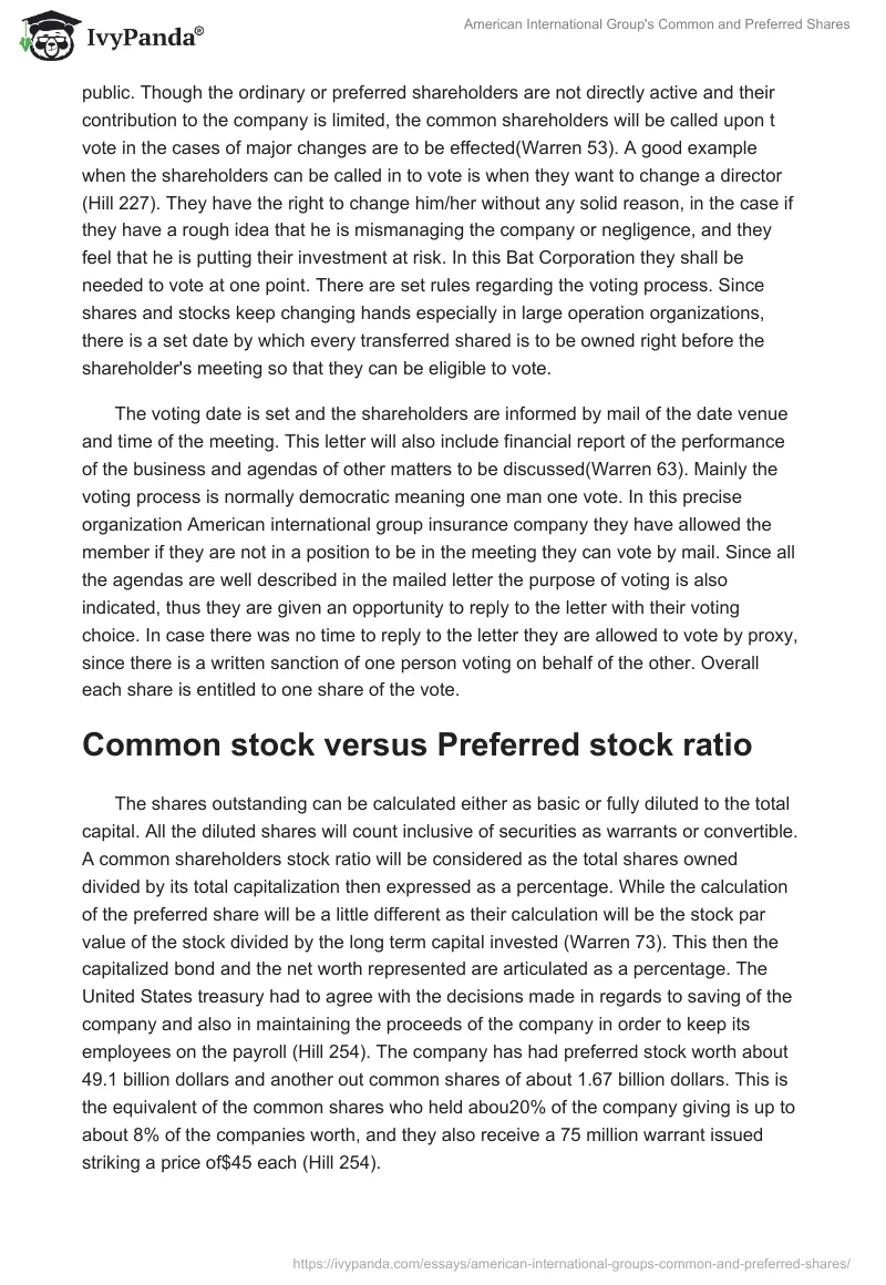 American International Group's Common and Preferred Shares. Page 5