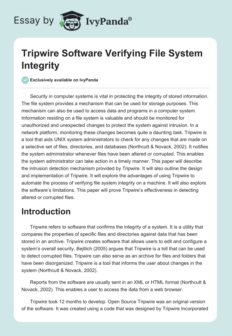 Tripwire Software Verifying File System Integrity. Page 1