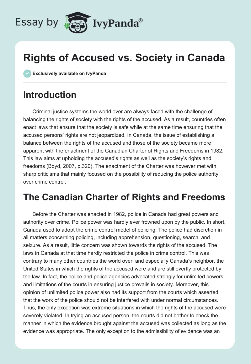 Rights of Accused vs. Society in Canada. Page 1