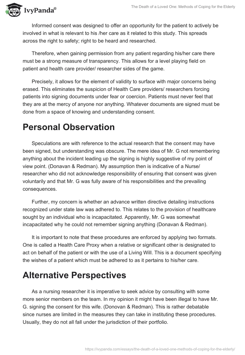 The Death of a Loved One: Methods of Coping for the Elderly. Page 2