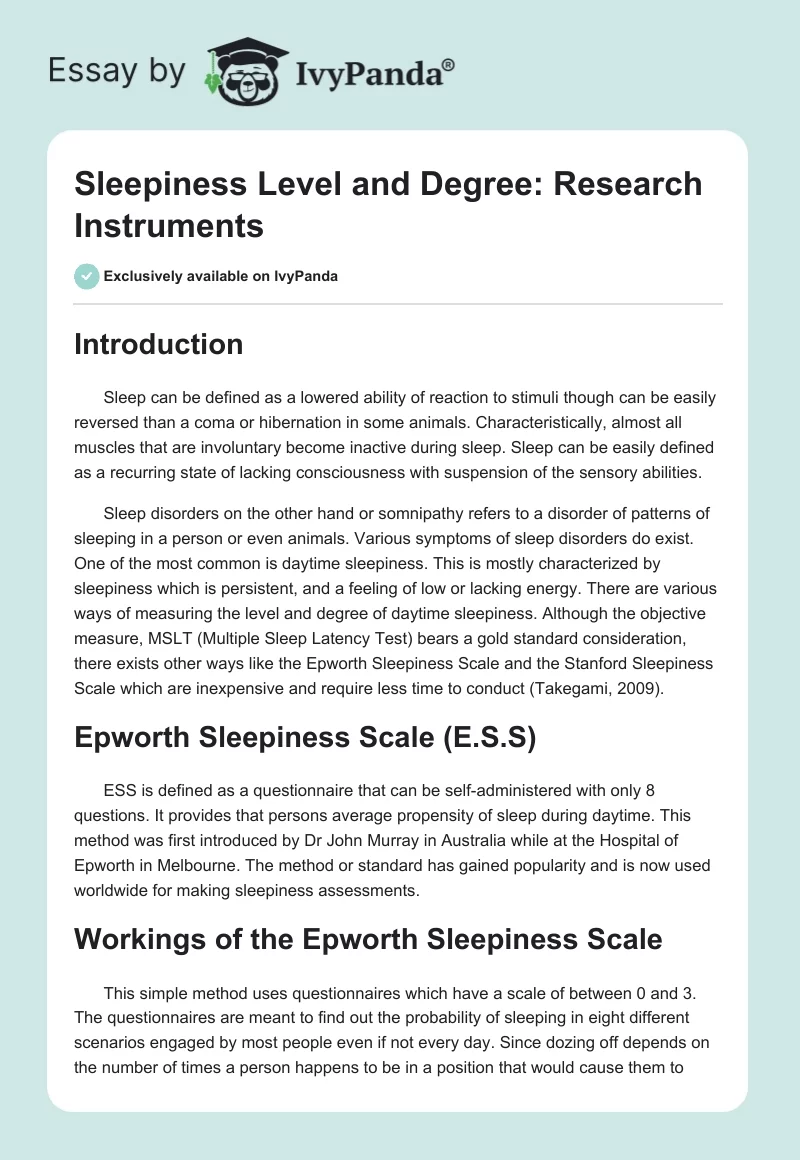 Sleepiness Level and Degree: Research Instruments. Page 1