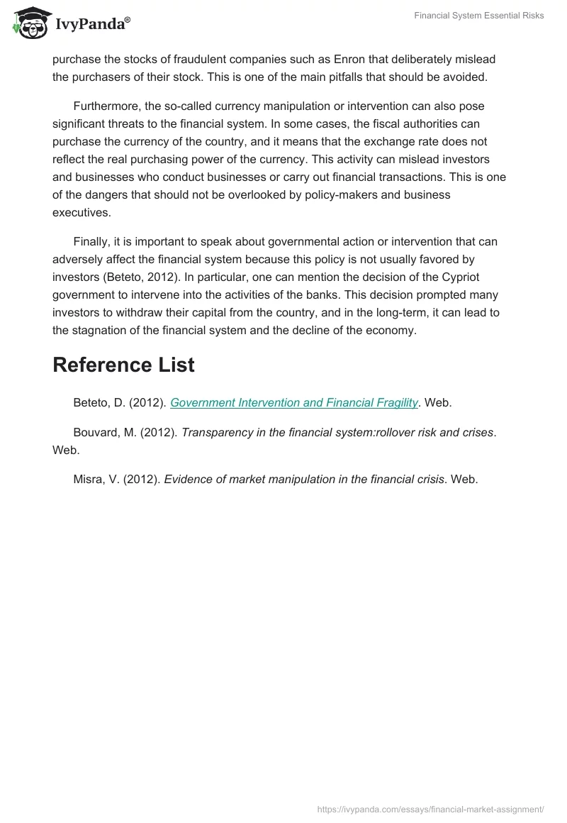 Financial System Essential Risks. Page 2
