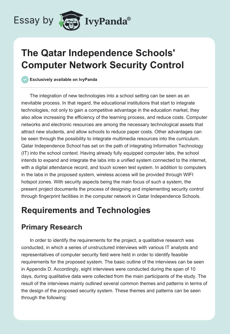 The Qatar Independence Schools' Computer Network Security Control. Page 1
