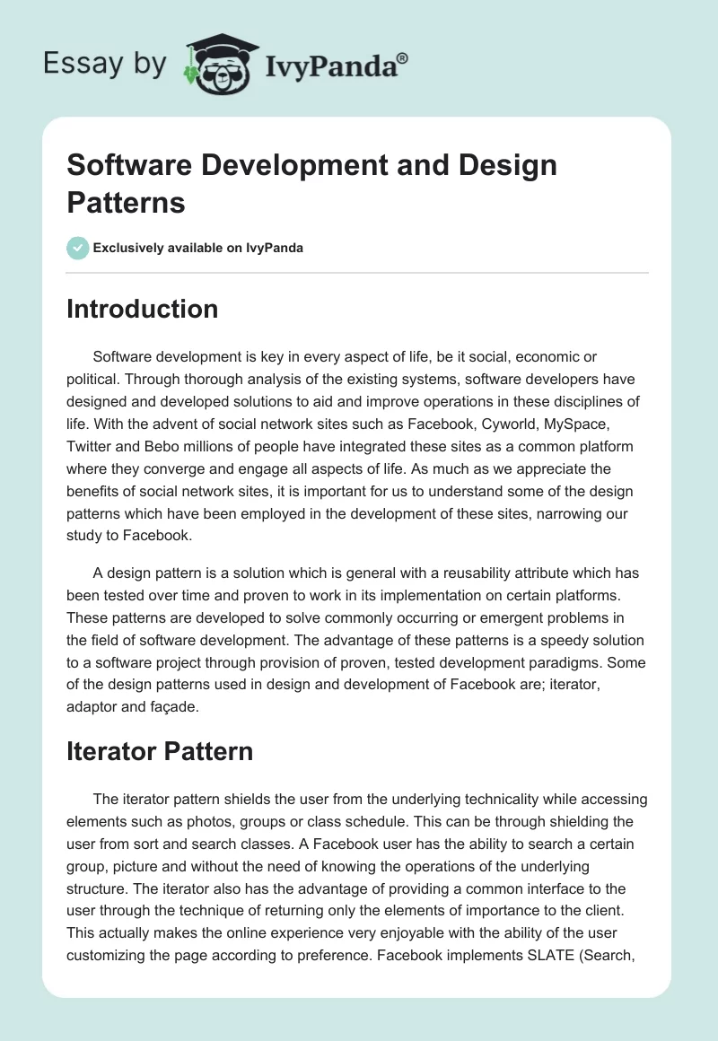 Software Development and Design Patterns. Page 1