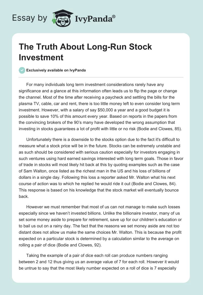 The Truth About Long-Run Stock Investment. Page 1