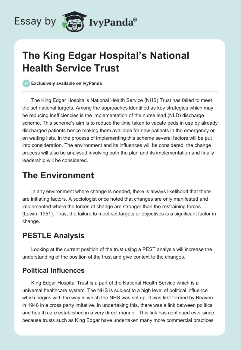 The King Edgar Hospital’s National Health Service Trust. Page 1