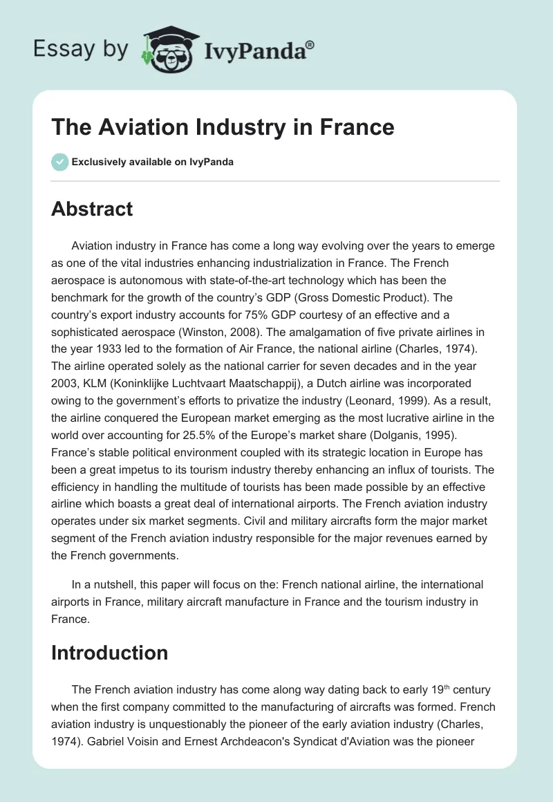 The Aviation Industry in France. Page 1