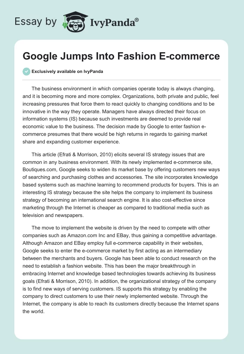 Google Jumps Into Fashion E-Commerce. Page 1