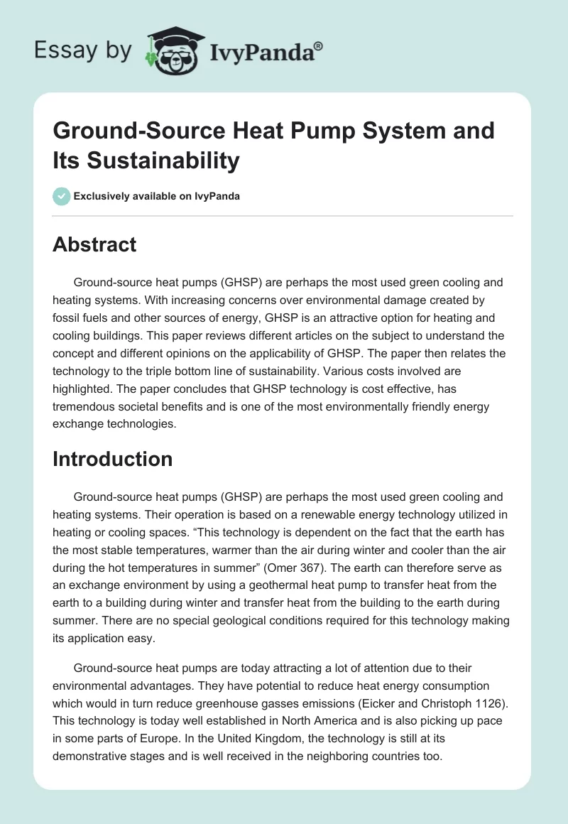 Ground-Source Heat Pump System and Its Sustainability. Page 1