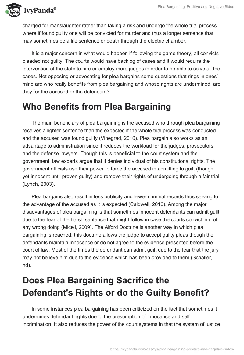 Plea Bargaining: Positive and Negative Sides. Page 2