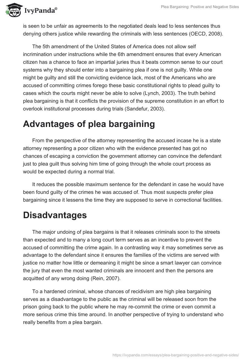 Plea Bargaining: Positive and Negative Sides. Page 3