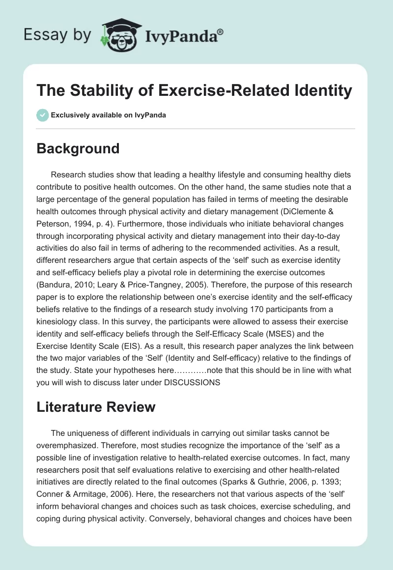 The Stability of Exercise-Related Identity. Page 1