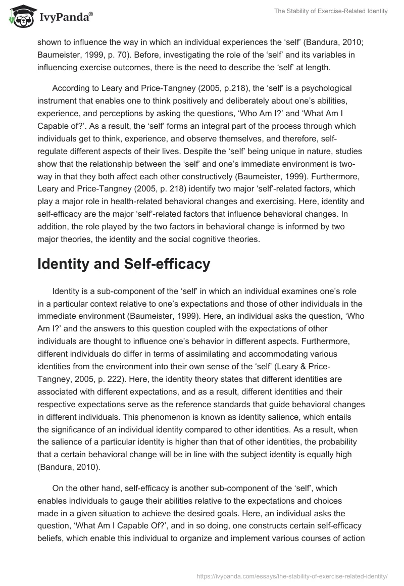 The Stability of Exercise-Related Identity. Page 2