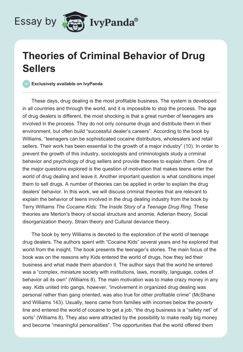 Theories of Criminal Behavior of Drug Sellers. Page 1