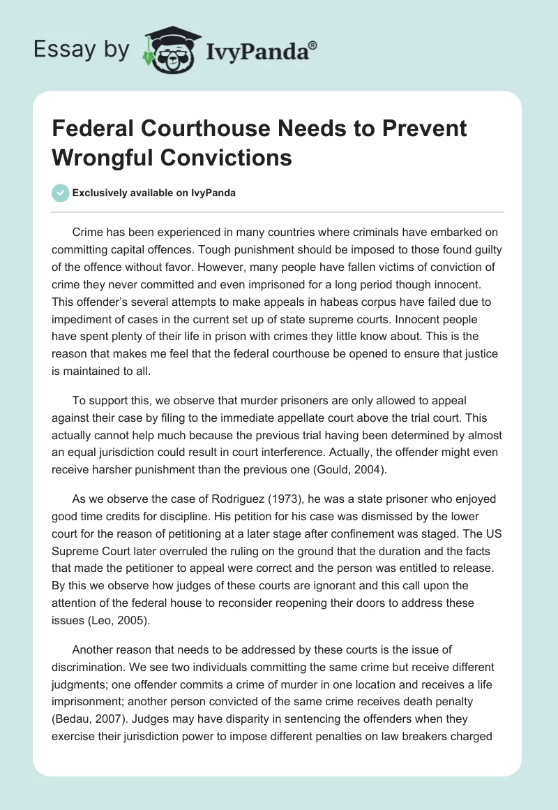 Federal Courthouse Needs to Prevent Wrongful Convictions. Page 1
