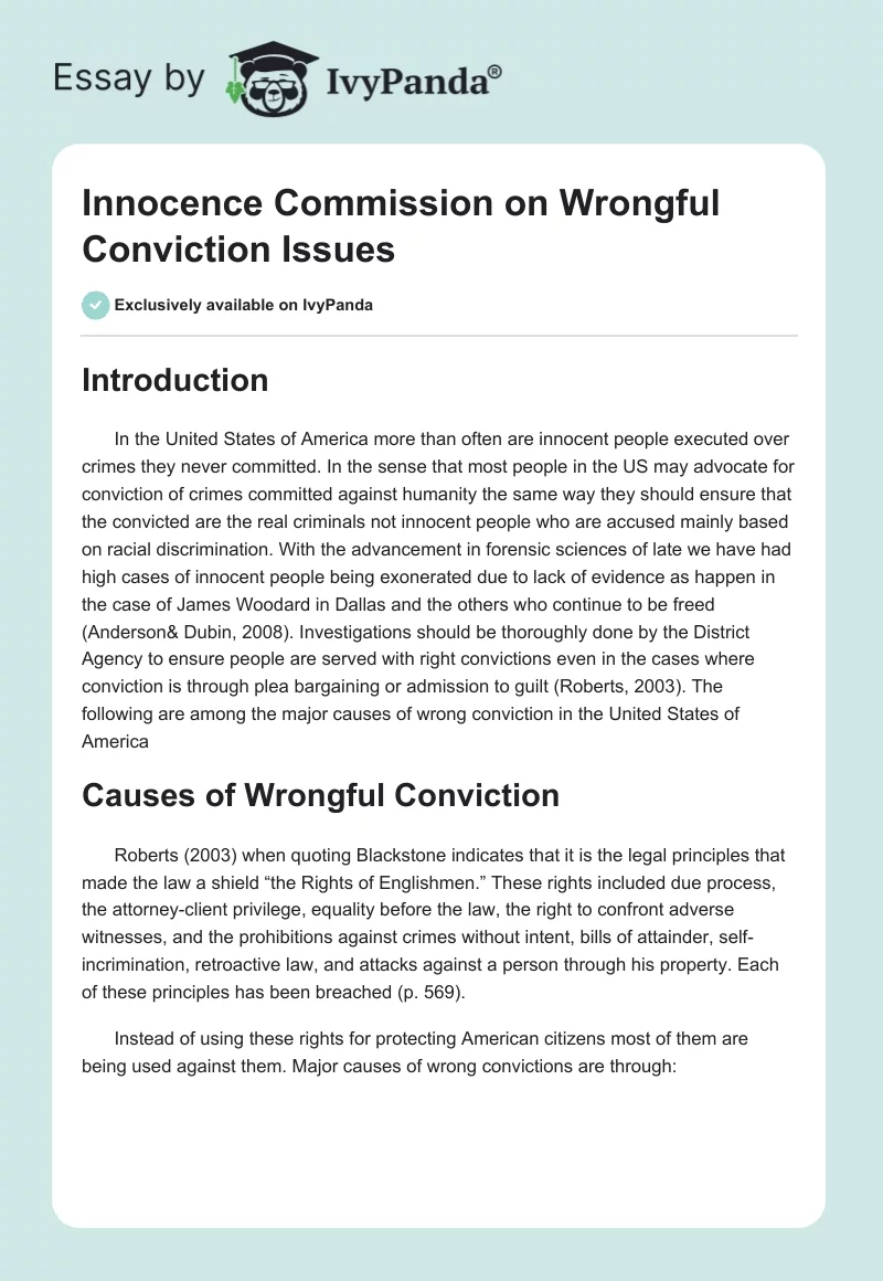 Innocence Commission on Wrongful Conviction Issues. Page 1