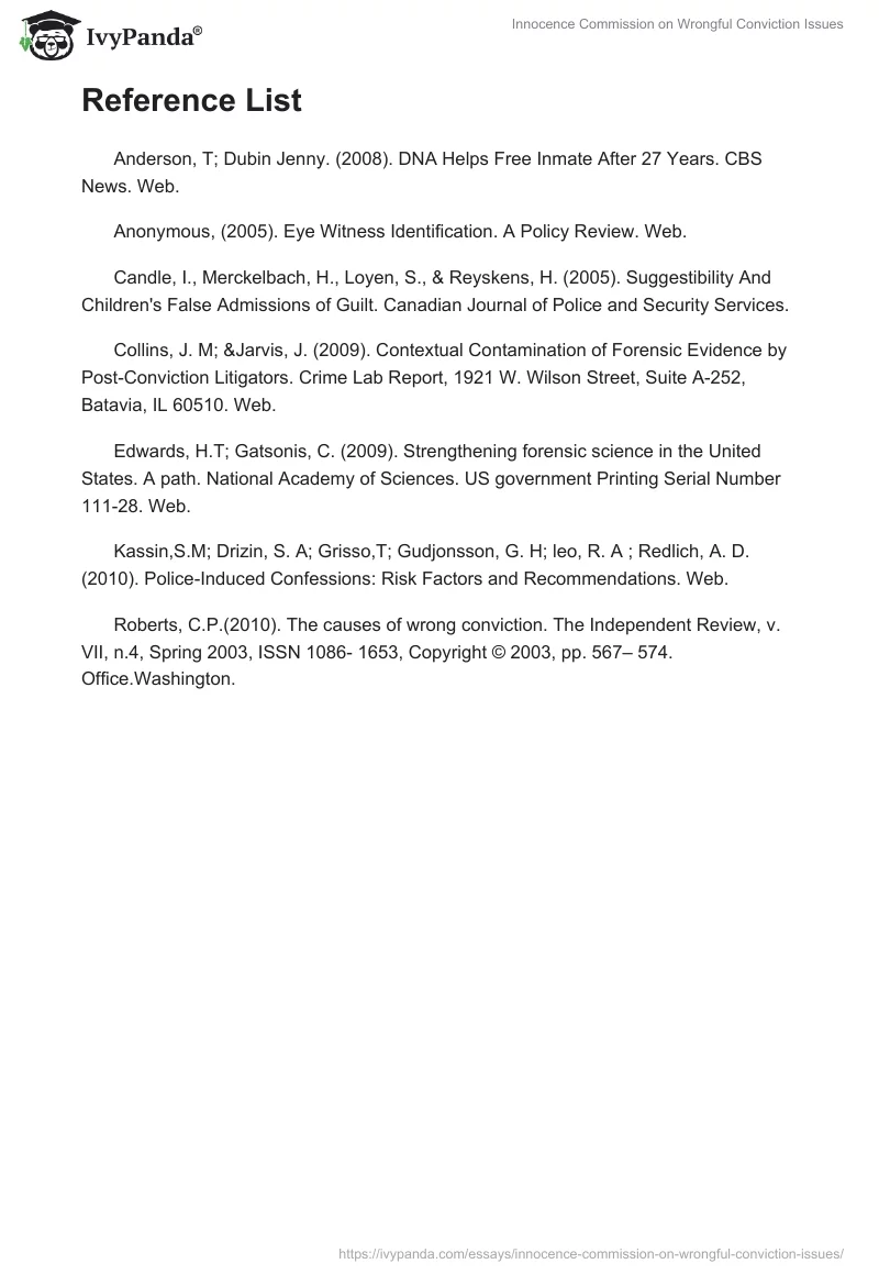 Innocence Commission on Wrongful Conviction Issues. Page 5