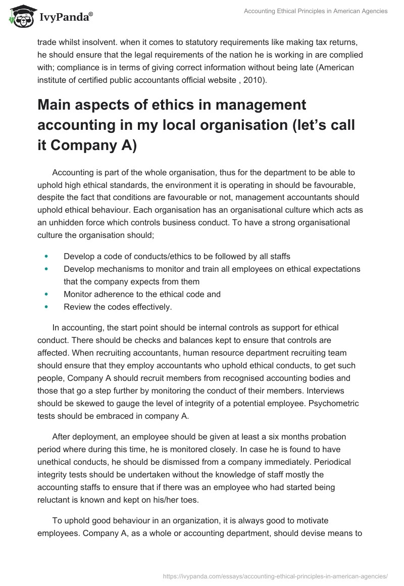 Accounting Ethical Principles in American Agencies. Page 3