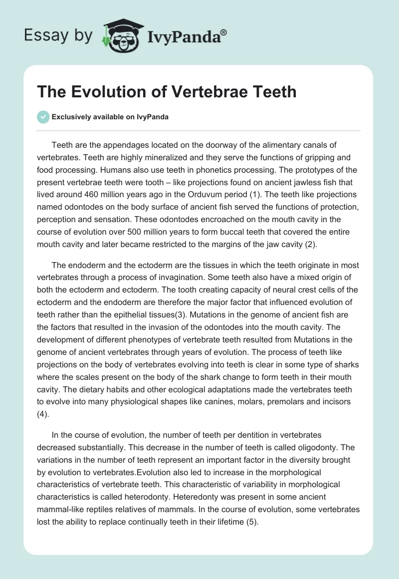 The Evolution of Vertebrae Teeth. Page 1