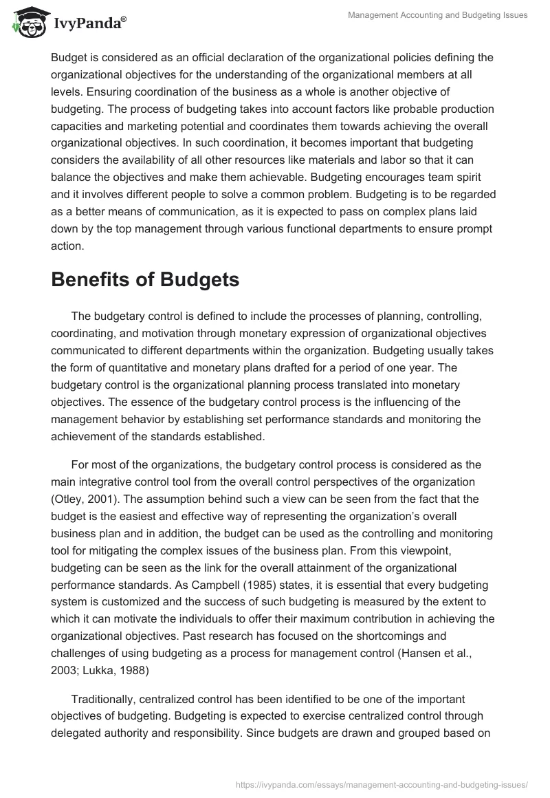 Management Accounting and Budgeting Issues. Page 4