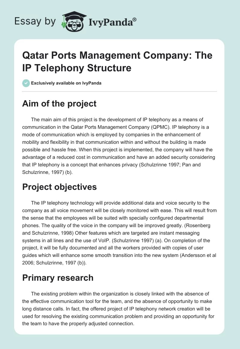 Qatar Ports Management Company: The IP Telephony Structure. Page 1