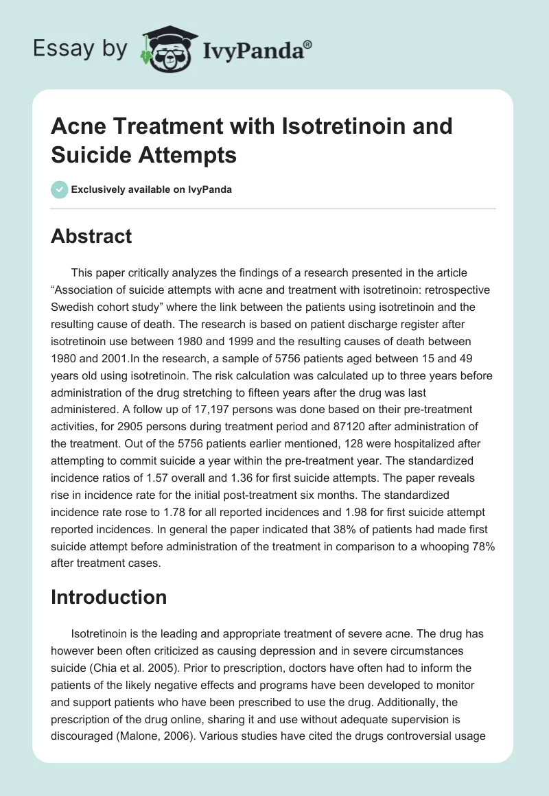 Acne Treatment with Isotretinoin and Suicide Attempts. Page 1