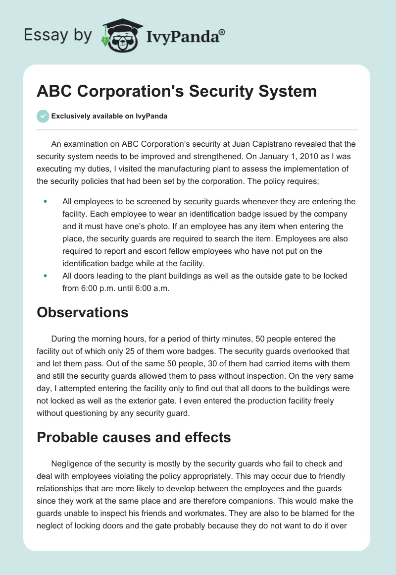 ABC Corporation's Security System. Page 1