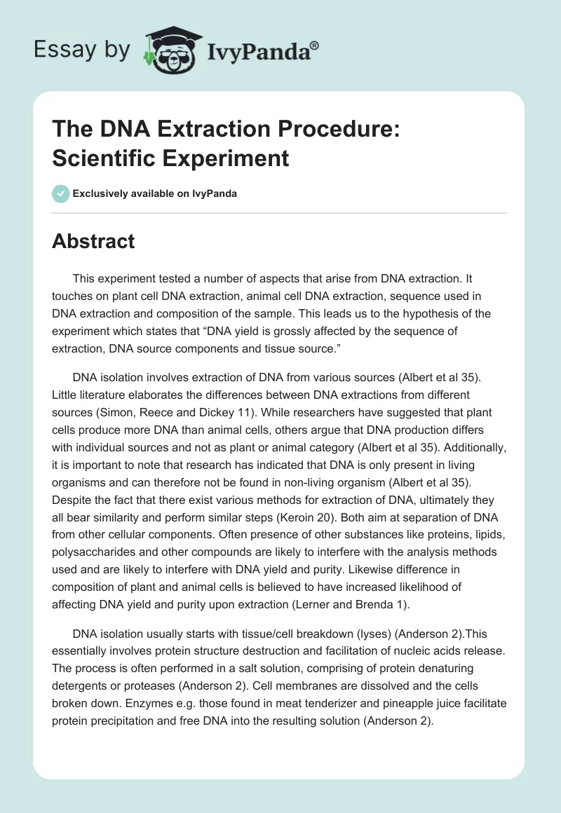 The DNA Extraction Procedure: Scientific Experiment. Page 1