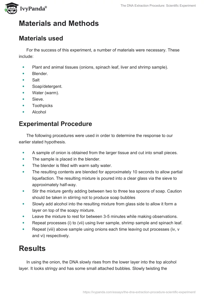 The DNA Extraction Procedure: Scientific Experiment. Page 2