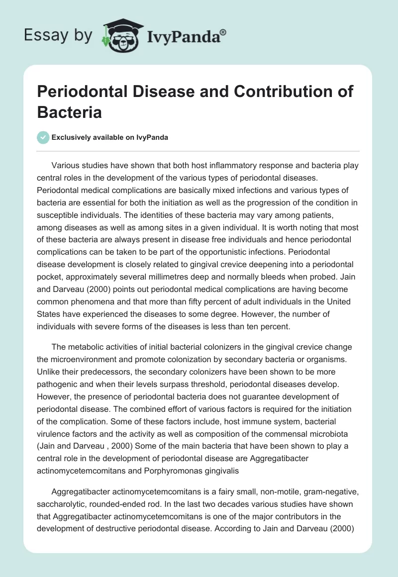 Periodontal Disease and Contribution of Bacteria. Page 1