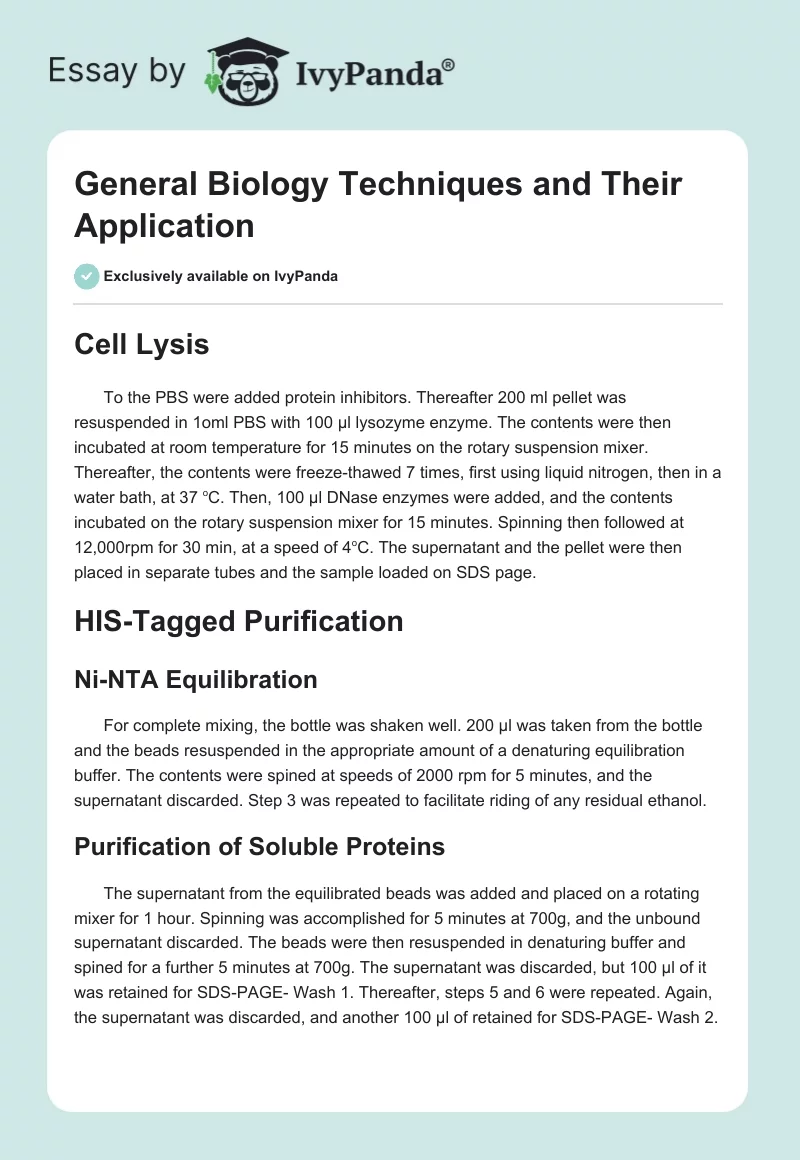 General Biology Techniques and Their Application. Page 1