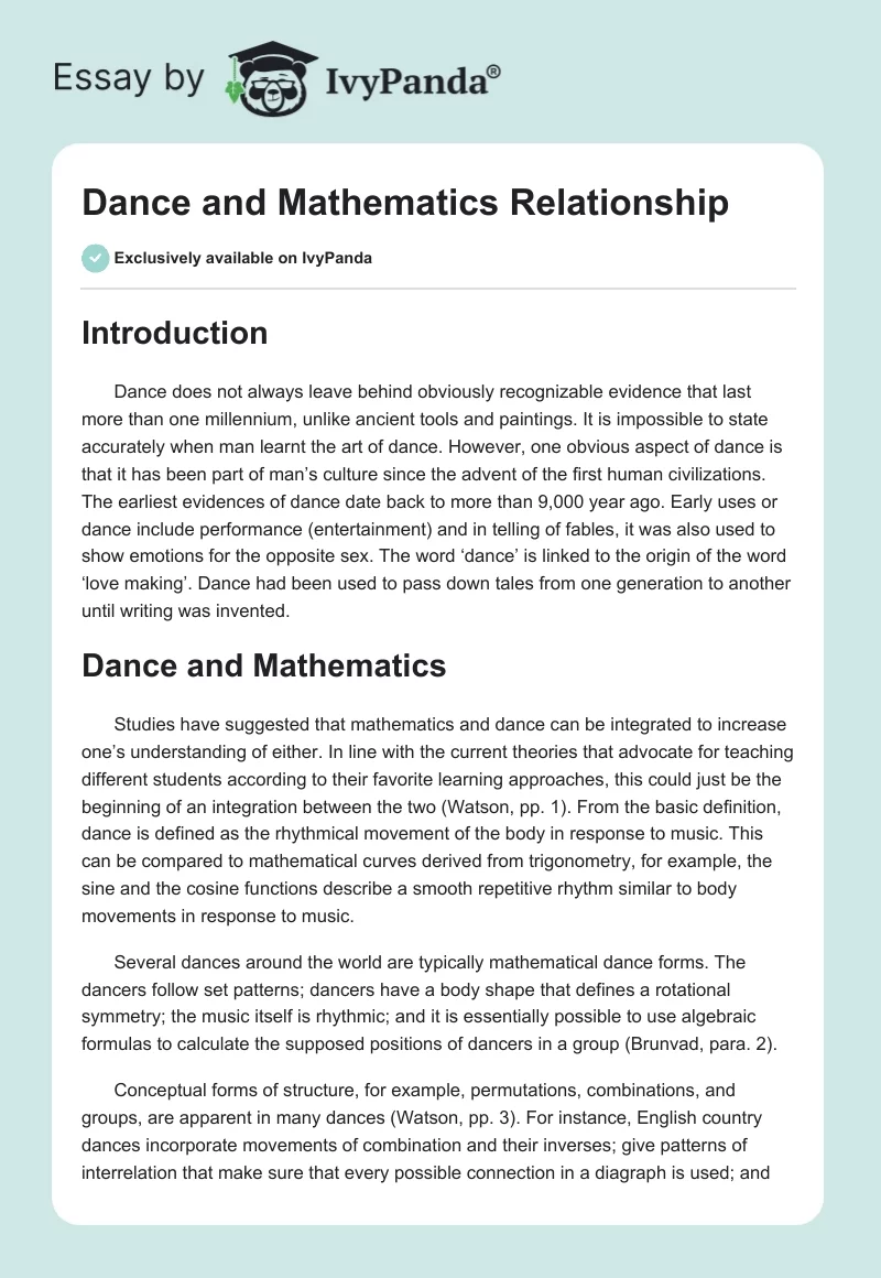 Dance and Mathematics Relationship. Page 1