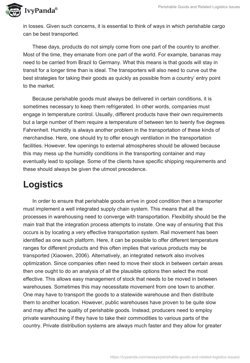 Perishable Goods and Related Logistics Issues. Page 2