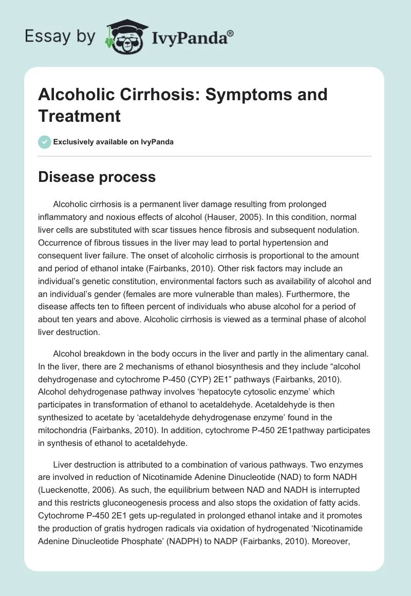 Alcoholic Cirrhosis: Symptoms and Treatment. Page 1