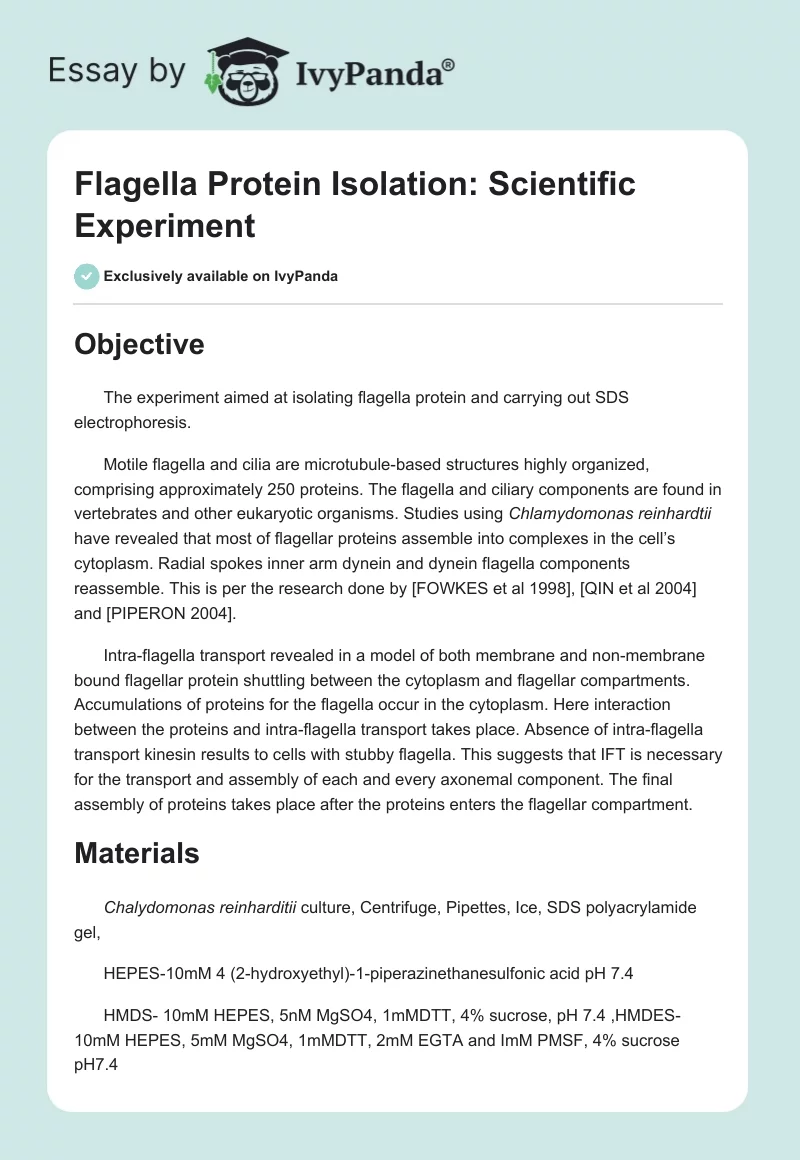 Flagella Protein Isolation: Scientific Experiment. Page 1
