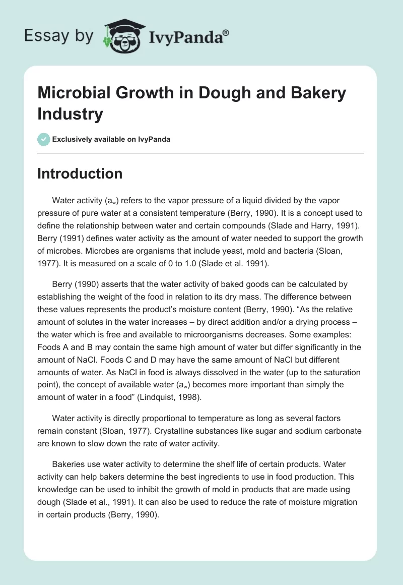 Microbial Growth in Dough and Bakery Industry. Page 1
