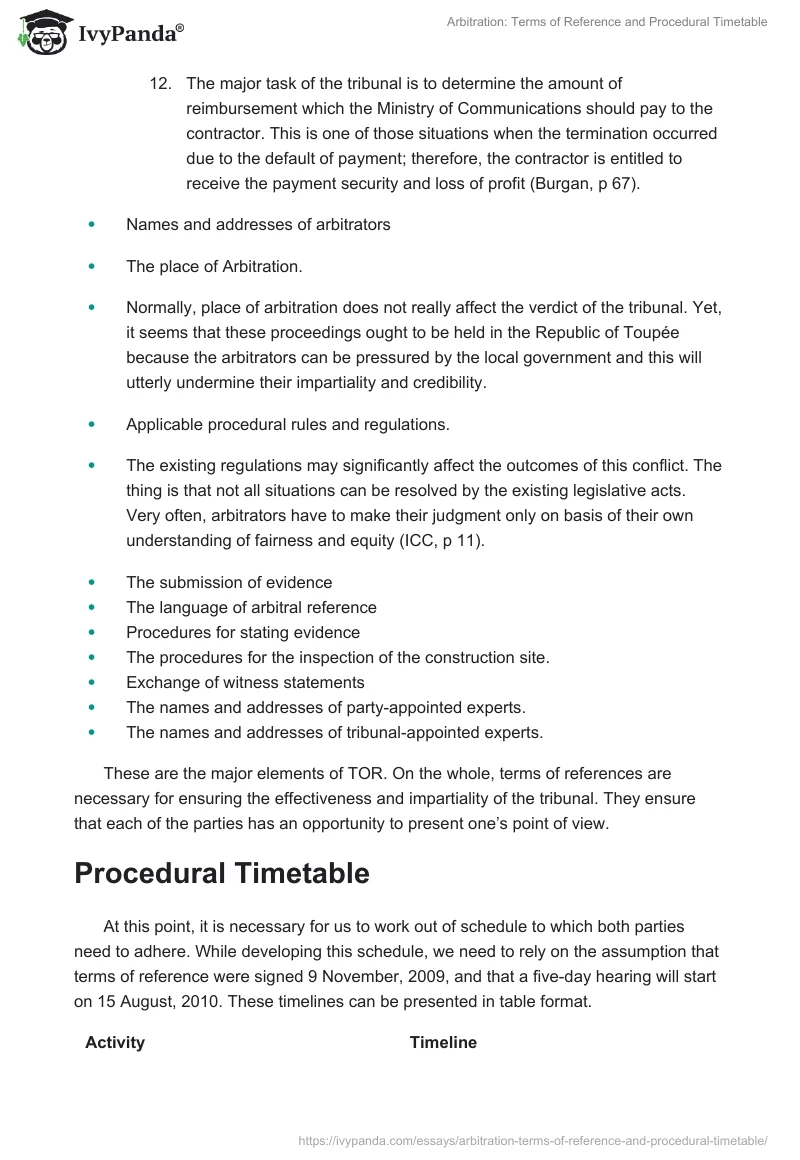 Arbitration: Terms of Reference and Procedural Timetable. Page 3